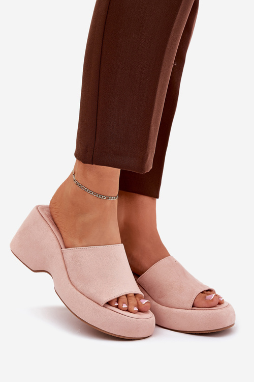 Eko Velurové Pantofle Dámské Na Platformě A Klíně Růžové Afisal