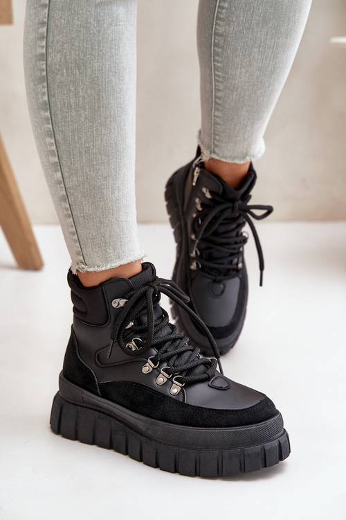 Dámske Zateplené Čižmy Na Platforme Čierne Jelenia