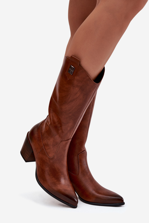 Kožené Kovábojky Na Opätku Vyhriate Zazoo 70155 Hnedé