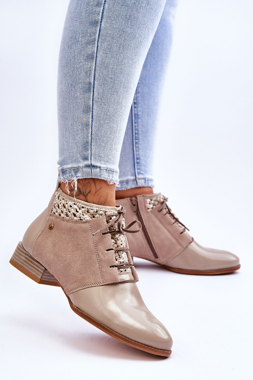 Kožené šněrovací boty Maciejka 05953-04 Béžová