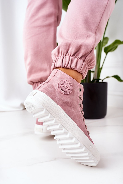 Dámska kožená izolovaná veľká hviezda EE274113 Ružové tenisky