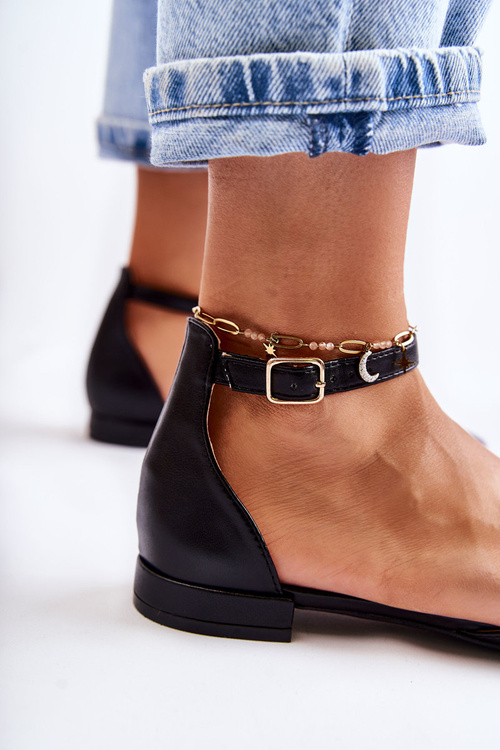 Dámske kožené baleríny sandále v čiernej caprise