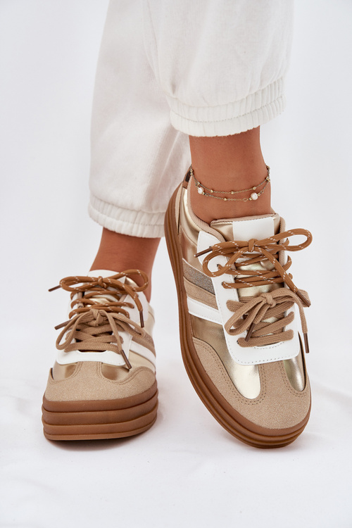 Dámské Tenisky Na Platformě S Dvojitým Šněrováním Leopardí Zlaté Klipy