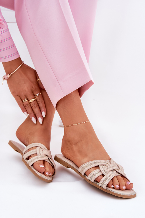 Dámske Ploché Sandále S Prepletenými Popruhmi Béžové Acimine