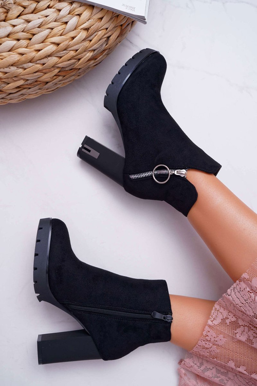 Dámské Kotníkové Boty Na Podpatku Semišové Černé DubiDa