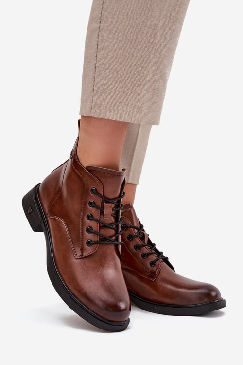 Izolované kožené dámské kotníkové boty na nízkém podpatku Vinceza 39953 hnědé