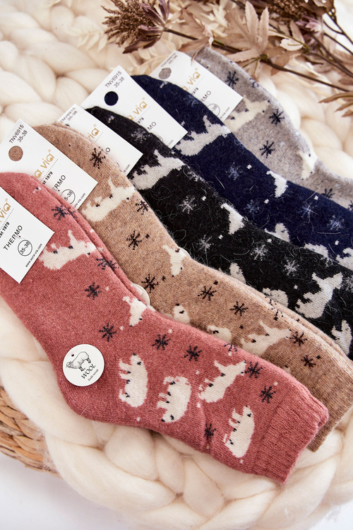 Dámské Vlněné Ponožky V Polar Bear růžove