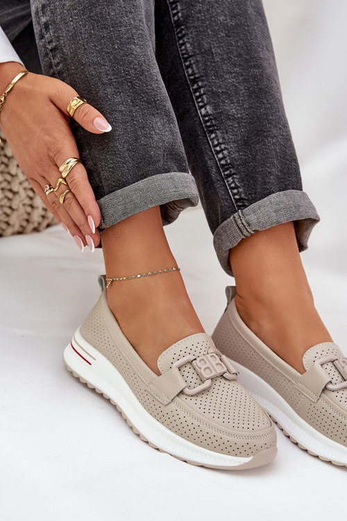 Dámske Kožené Mokasíny na Platforme S.Barski LR51-556 Béžové