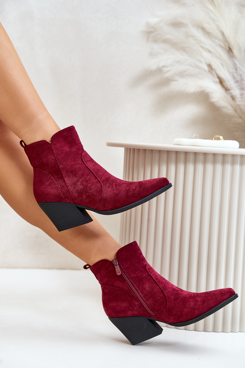 Zateplené Kožené Topánky Cowboy Eko Semišové S Zipsom Bordové Virtris