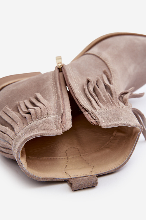 Zazoo 3430 Dámske zamatové čižmy s reťazami Cappucino