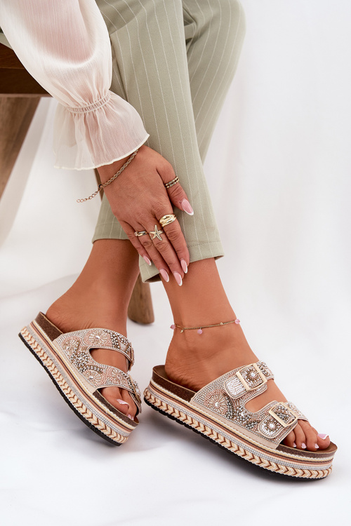 Sandály S Ozdobou A Přezkami Na Platformě Zlaté Mellene