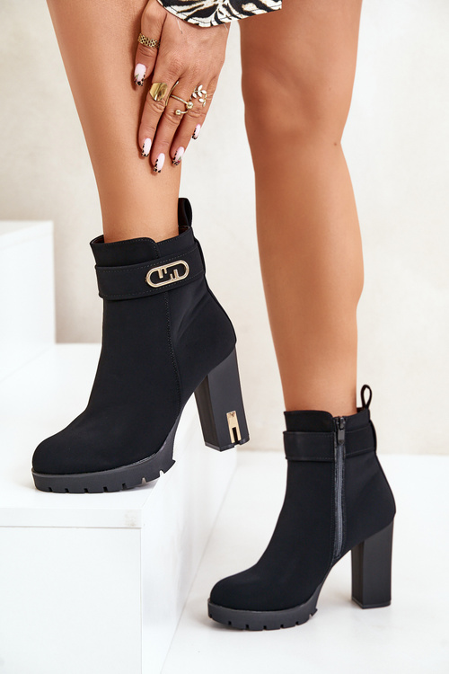 Zateplené dámske čižmy na podpätku so zipsom čierne Narielis