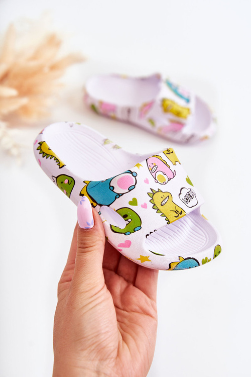 Ľahké detské flip -flops dinosaury biele astro