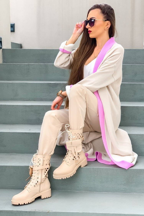 Prolamované Kotníkové Boty S Kabelkou Béžové Rock Star