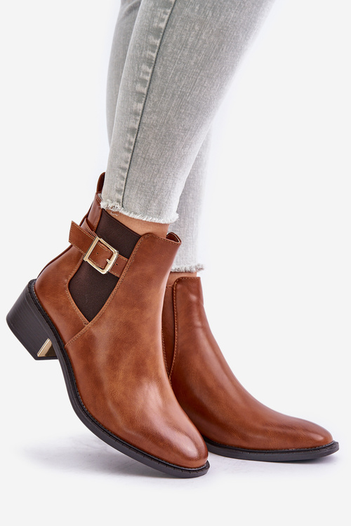 Dámské kotníkové boty na nízkém podpatku se zlatou sponouCamel Vomera