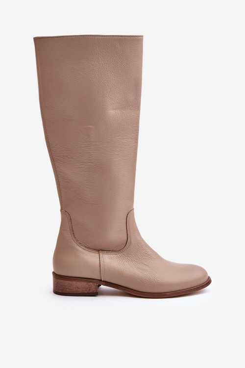 Kožené dámské boty do poloviny lýtek na zip Levský 3616 Béžové