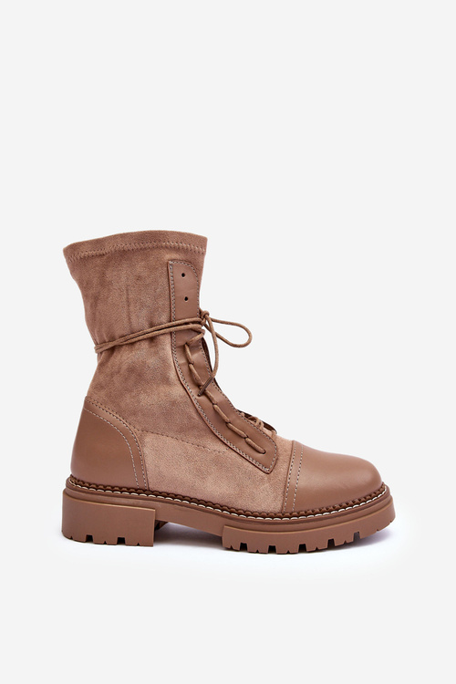 Dámské kožené boty s mašlí Bežové Marirla