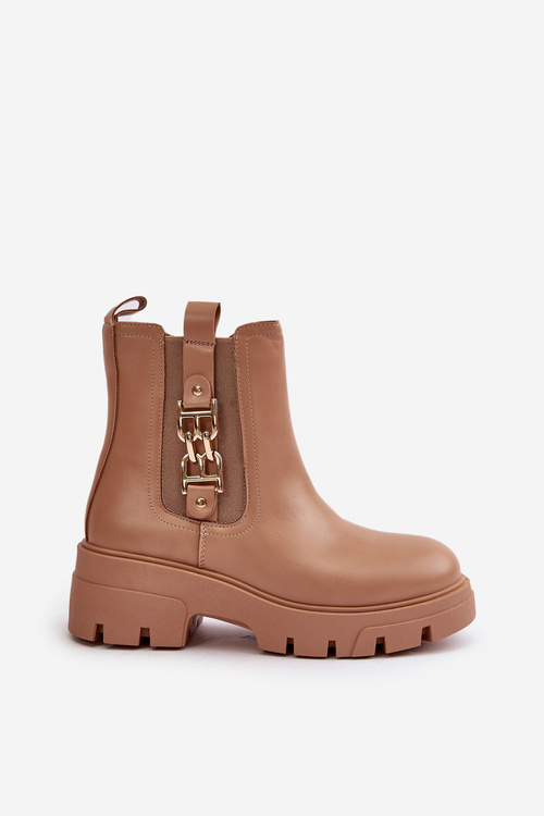 Zateplené dámské boty z eko kůže se zlatou ozdobou béžové Erivianes