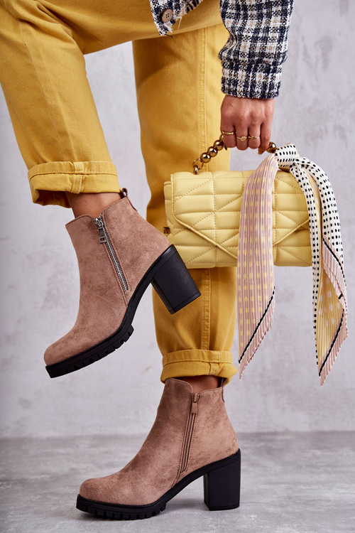 Semišové vysoké podpätky s béžovým zipsom Sevione