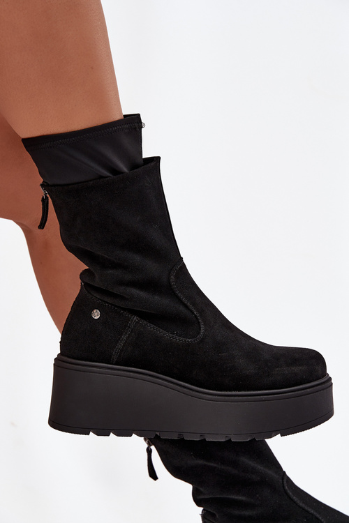 Dámské kožené semišové kotníkové boty na masivní platformě Maciejka A7161-20 Černé