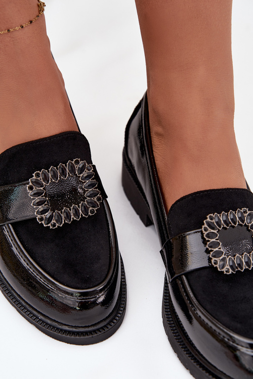Lakované dámske mokasíny s ozdobnou sponou S.Barski HY52-546 Čierne