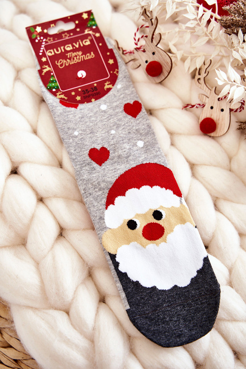 Dámske vianočné ponožky s Mikołajom šedým vzorom