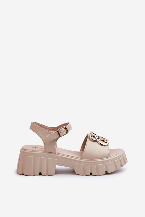 Dámské kožené sandály s zlatým ozdobou béžové Vinceza 7910