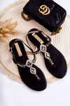 Dámske módne sandále Flip -flops s dekoratívnymi kamienkami Czarne Bellia