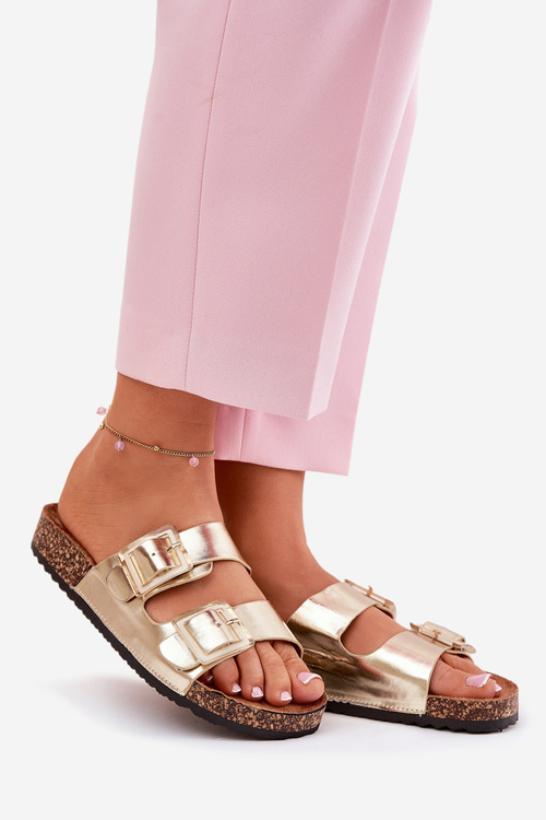 Dámske Papuče S Klarami Na Korkovej Podošve Zlaté Sercele