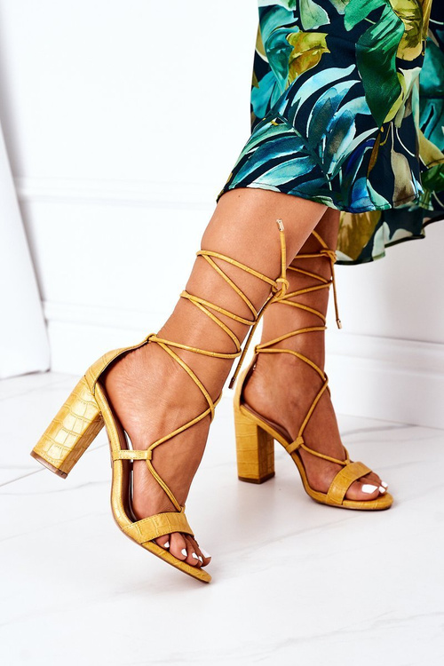 Šněrovací Sandály Na Podpatku Žluté Catwalk