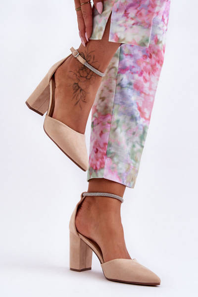 Semišové čerpadlá so zirkónmi béžový diamant