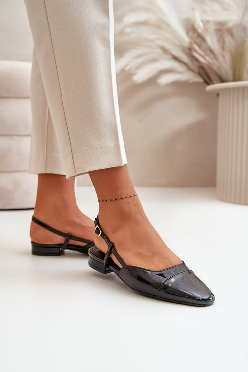 Lakovane Baleríny Na Nízkom Opätku S Otvorenou Pätou Čierne Kairael