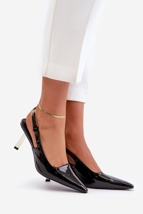 Lakované Lodičky S Otvorenou Pätou Čierne Filona