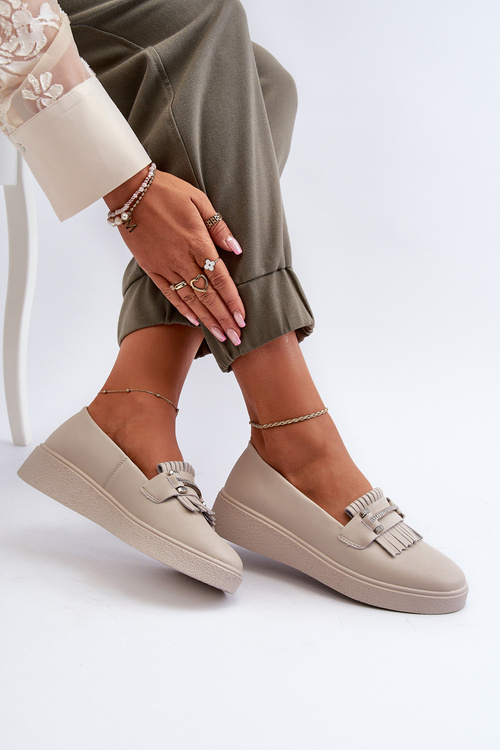 Ľahké Dámske Kožené Mokasíny Na Platforme Beige LR590 S.Barski