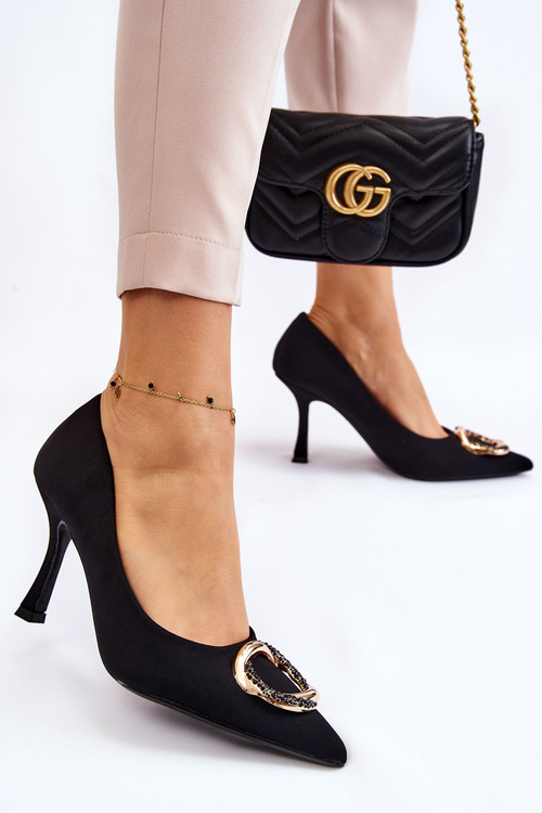 Elegantní vysoké podpatky s módní dekorací černe Precious