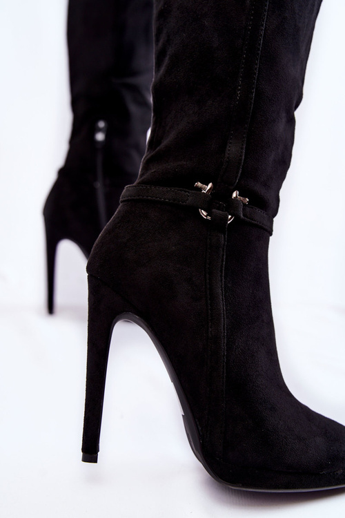 Klasické semišové vysoké topánky Black Linney