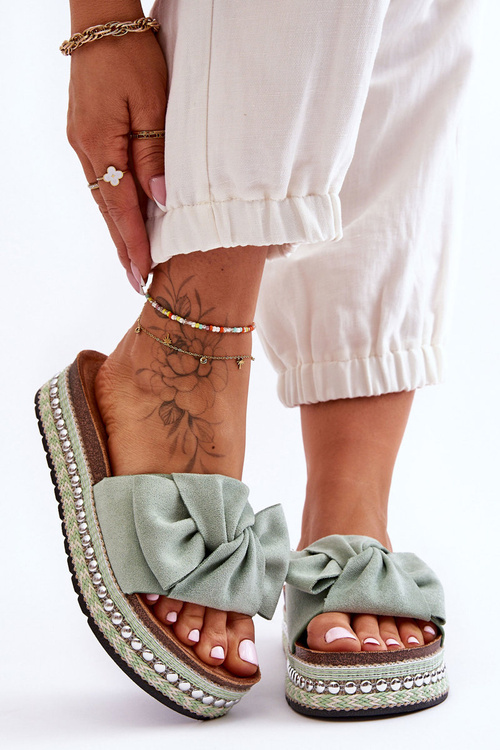 Dámské semišové pantofle s mašlí Green Lauria