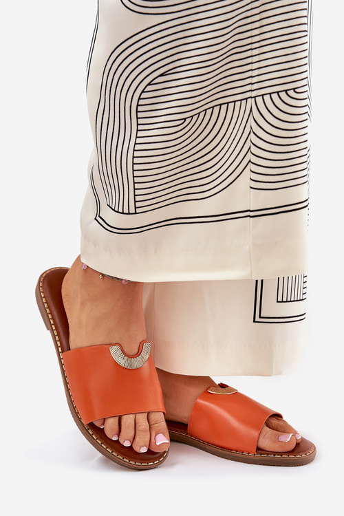 Dámské Pantofle Eko Kožené S Ozdobnými Detaily Oranžové Mevith