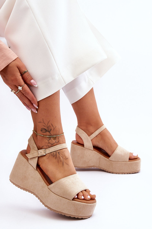 Dámské semišové sandály na klínu Béžová Lydia