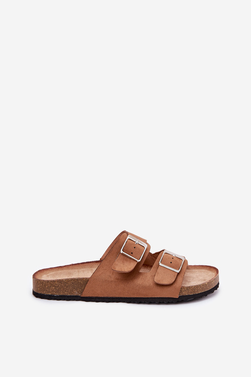 Dámské pantofle na korkové platformě s přezkami Camel Evisolla