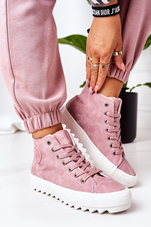 Dámska kožená izolovaná veľká hviezda EE274113 Ružové tenisky