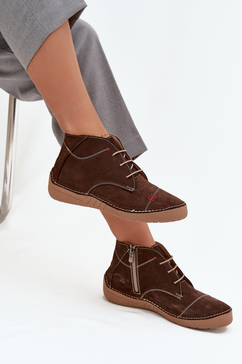 Kožené dámske poltopánky s prešívaním na zips Artiker 57C2117 hnedé