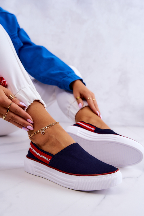 Dámské tenisky Slip On Big Star JJ276009 Námořnická modrá a červená