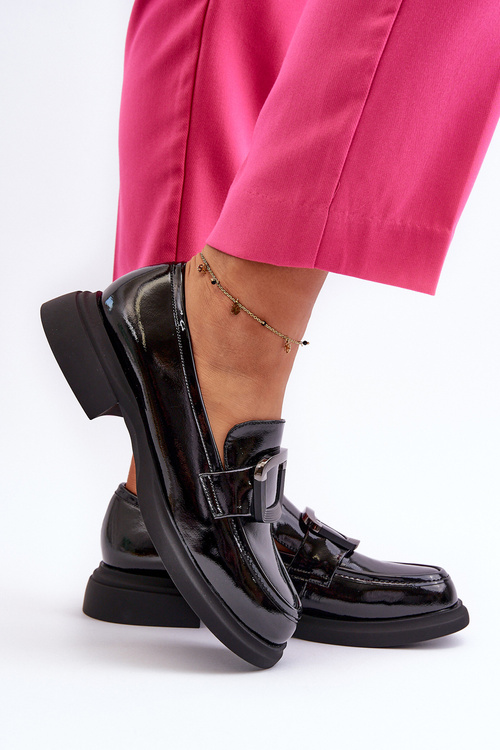 Černé lakované kožené mokasíny dámské Fidodia