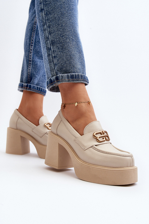 Zazoo 20170 Dámska kožená obuv na opätku svetlo béžová