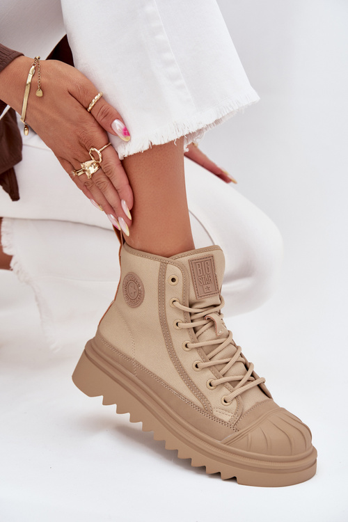 Vysoké Dámské Tenisky Zateplené Big Star OO274A356 Béžové