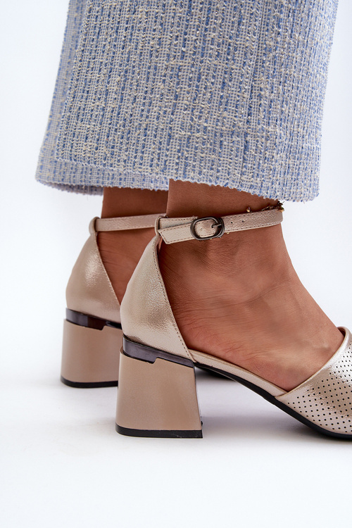 Dámské sandály na podpatku z eko kůže zlaté Horissa