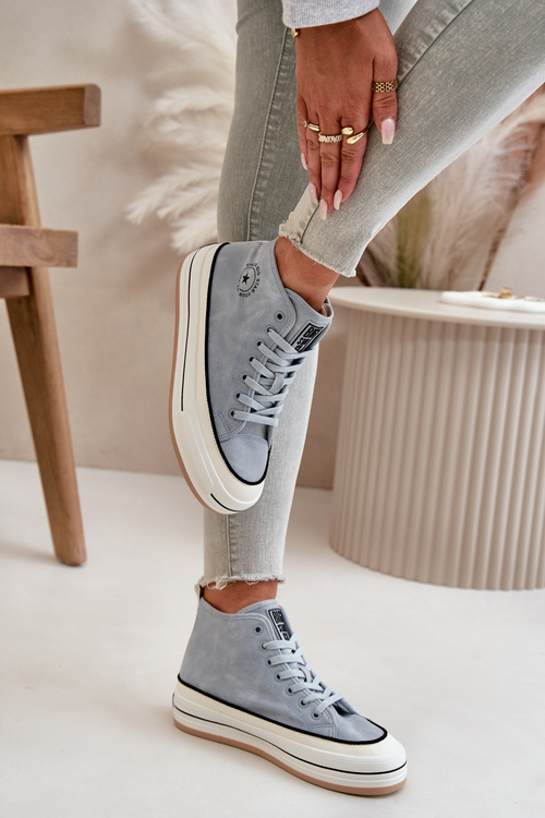 Zateplené Dámské Tenisky Na Platformě Eko Kůže Big Star OO274069 Modré