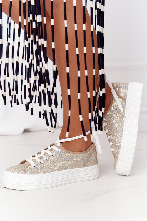 Lesklé tenisky na platforme Golden Luna