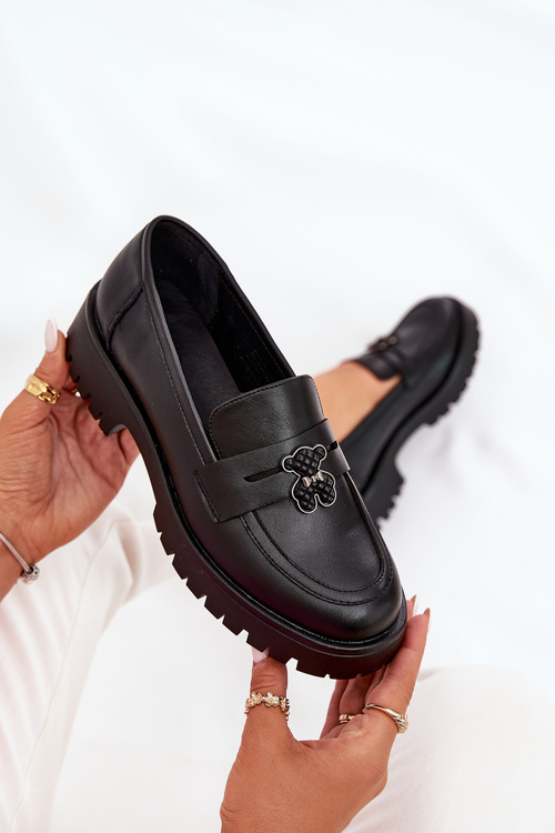 Dámske Kožené Mokasíny S Klipom Medveď Vinceza 18109 Čierne